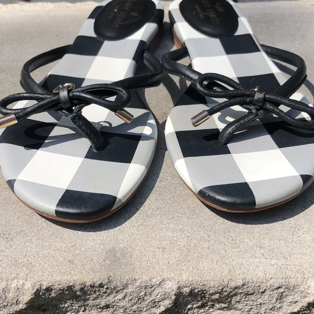 Kate Spade Mystic Bow Sandals flip flops checkered size 7